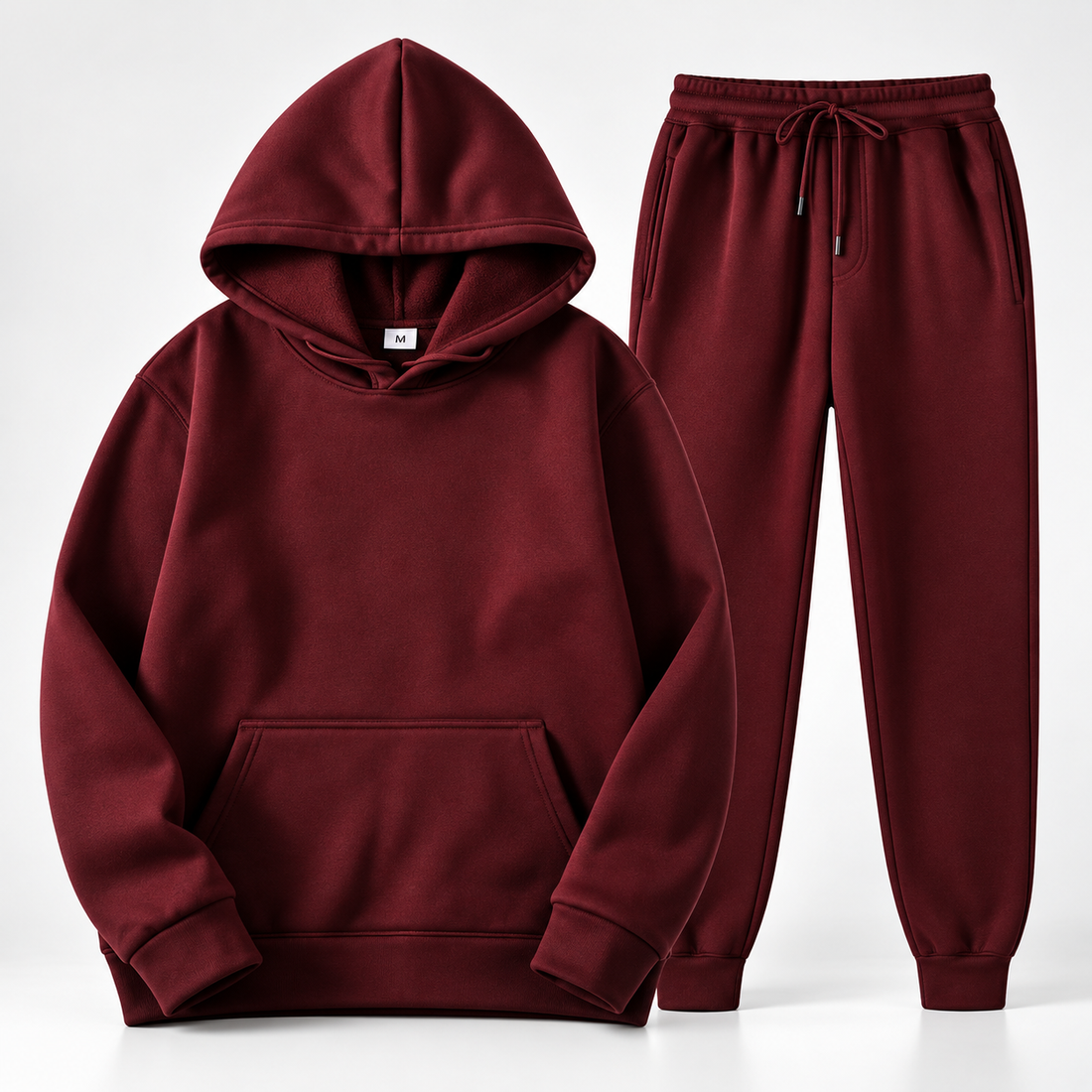 Women's 2-Piece Hooded Tracksuit Set - burgundy hoodie and matching drawstring joggers