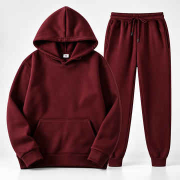 Women's 2-Piece Hooded Tracksuit Set - burgundy hoodie and matching drawstring joggers