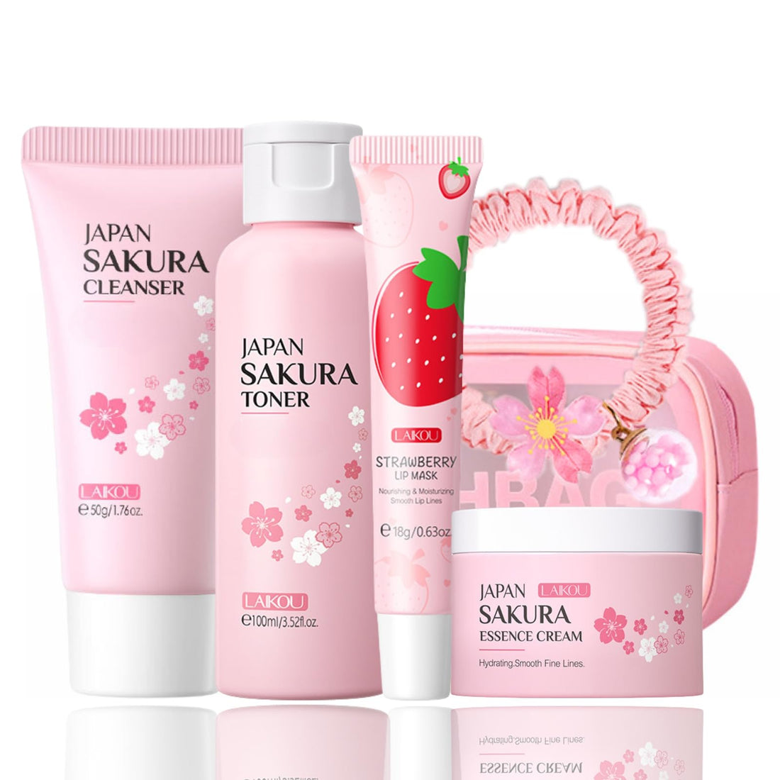 Cherry Blossom Skincare Set Christmas Gifts - Skin Care Set Hydrating - Skincare for Girls 10-12 Moisturizing - Travel Kit with CleanserTonerLip MaskCream(One Size Cherry Blossom 6PCS Scent)